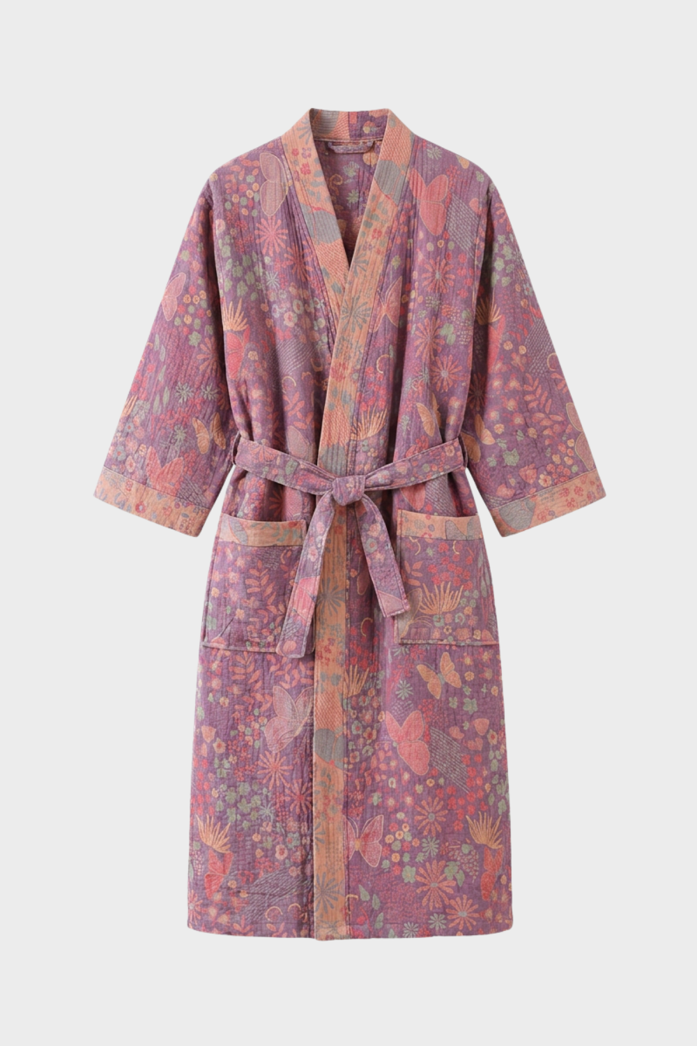 Kimono Women's Bathrobe with Belt and Pattern Knee-Length