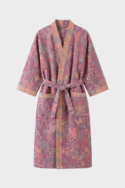 Kimono Women's Bathrobe with Belt and Pattern Knee-Length