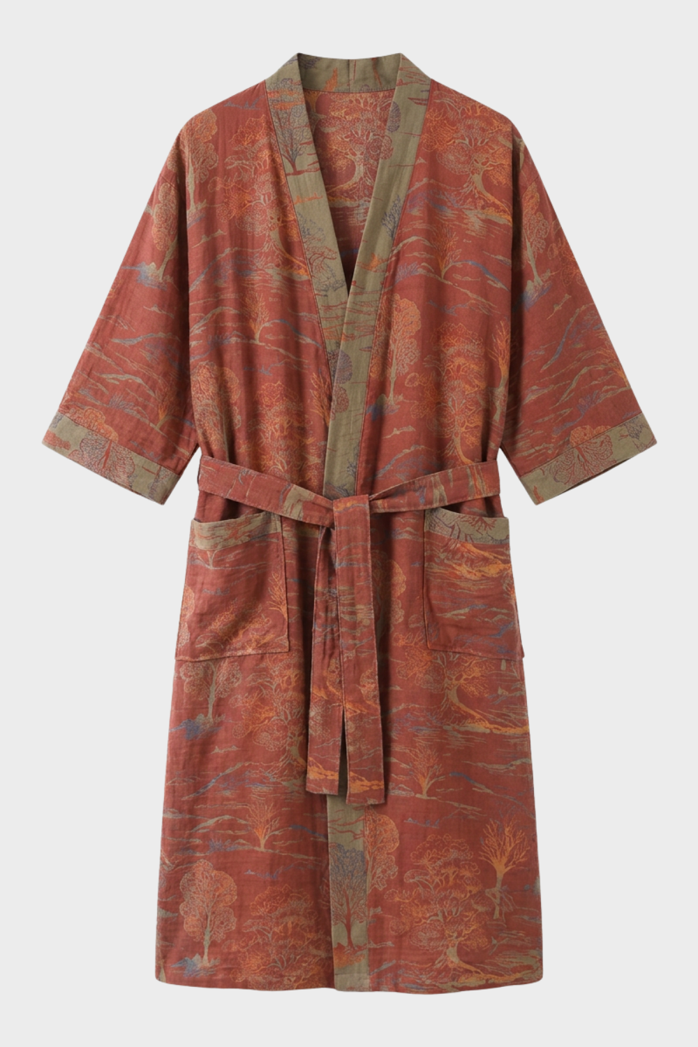 Kimono Women's Bathrobe with Belt and Pattern Knee-Length