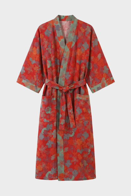 Kimono Women's Bathrobe with Belt and Pattern Knee-Length