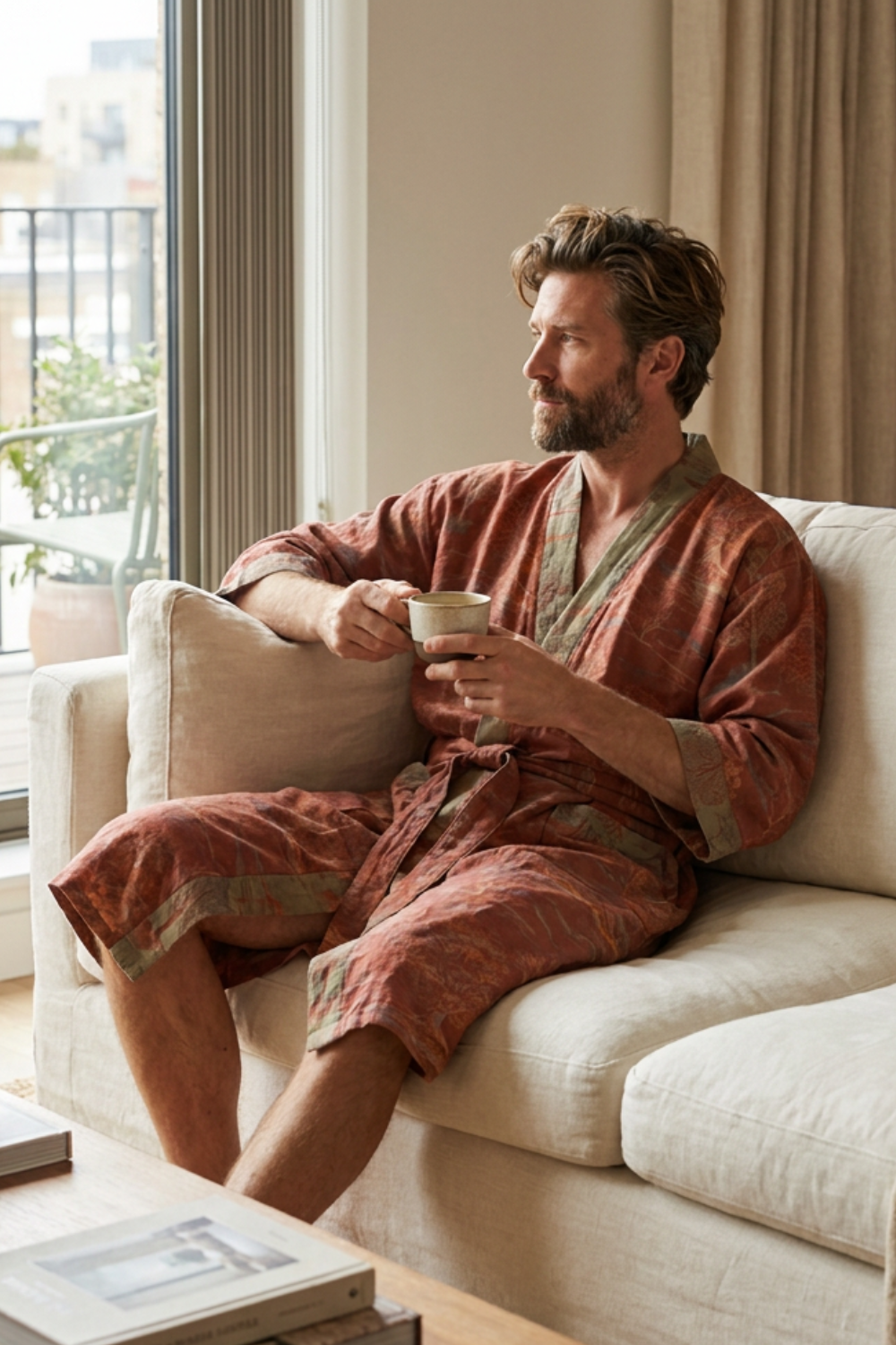 Kimono Women's Bathrobe with Belt and Pattern Knee-Length