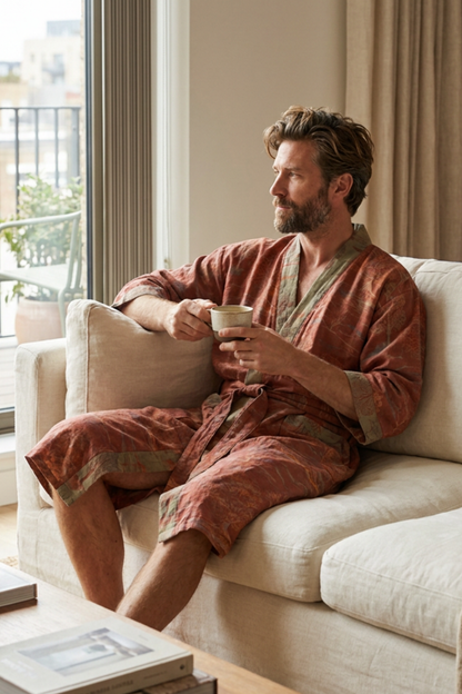 Kimono Women's Bathrobe with Belt and Pattern Knee-Length