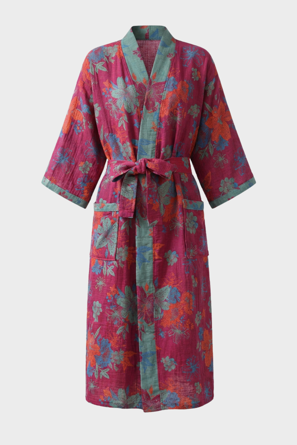 Kimono Women's Bathrobe with Belt and Pattern Knee-Length