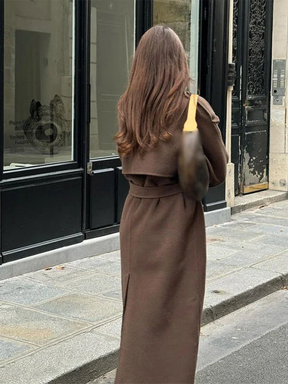 Women's oversized double-breasted trench coat with waist belt and notched collar – 5