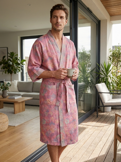 Kimono Women's Bathrobe with Belt and Pattern Knee-Length