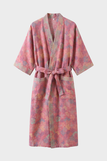 Kimono Women's Bathrobe with Belt and Pattern Knee-Length