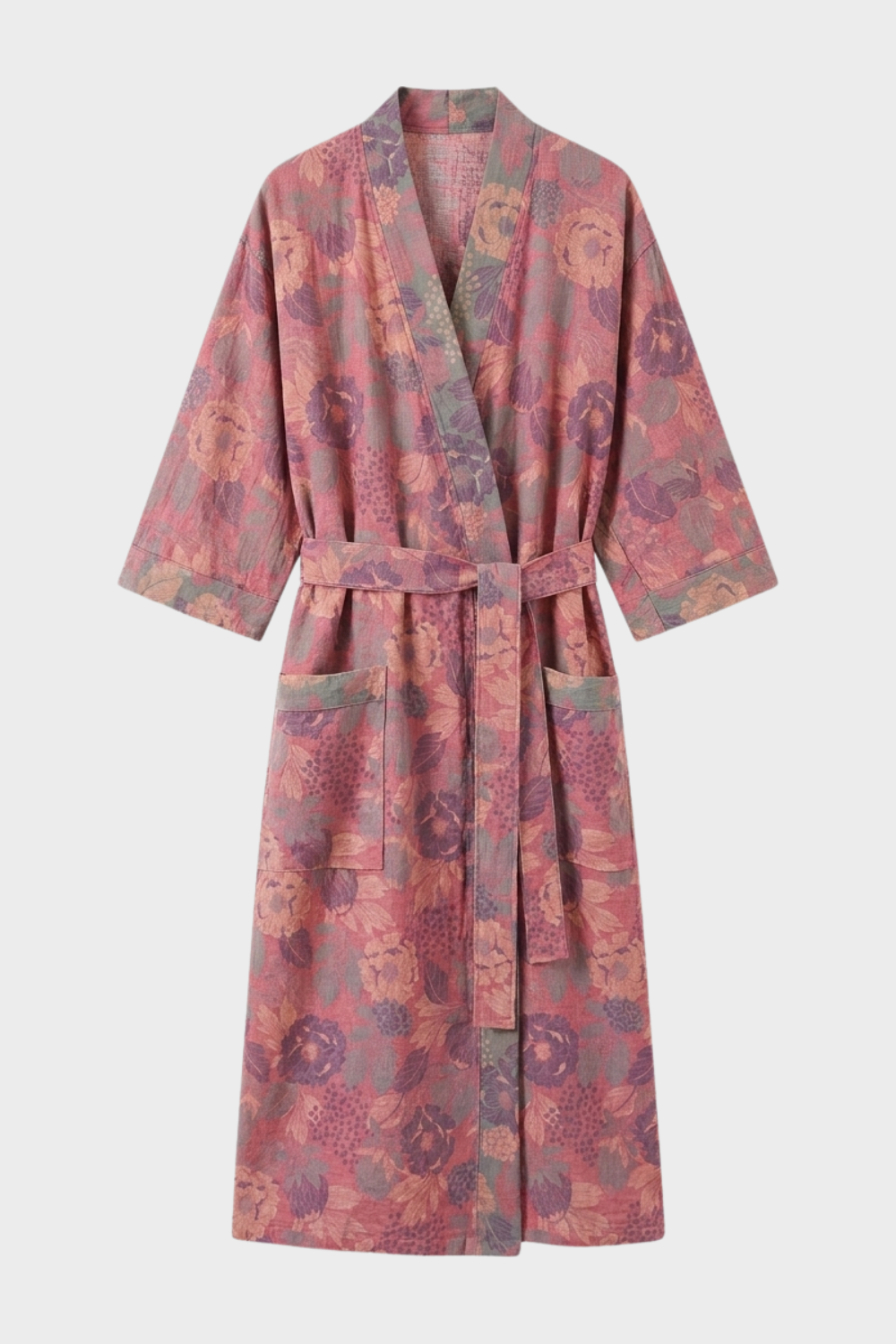 Kimono Women's Bathrobe with Belt and Pattern Knee-Length