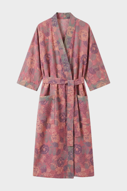 Kimono Women's Bathrobe with Belt and Pattern Knee-Length