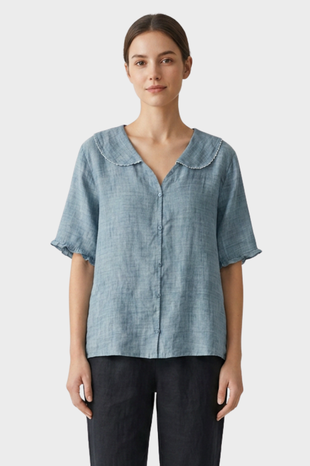 Women's Short Sleeve Blouse with Button Placket