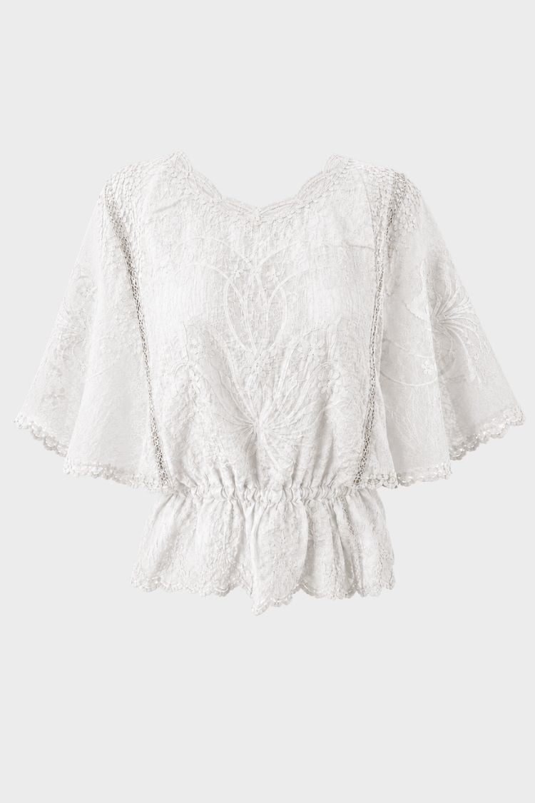 Women's Scalloped Lace Blouse | Peplum Hem
