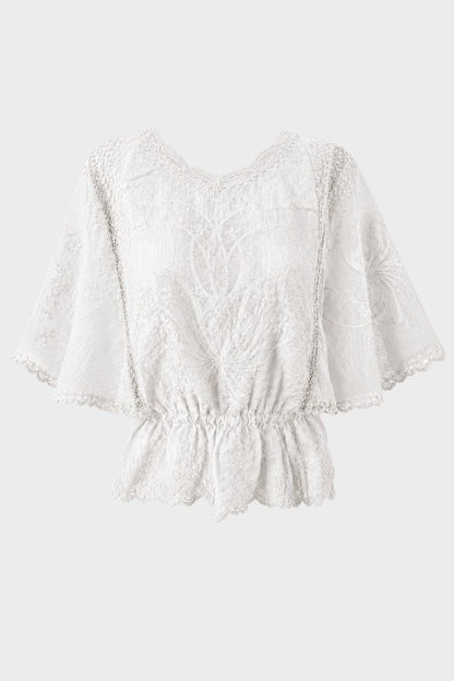 Women's Scalloped Lace Blouse | Peplum Hem