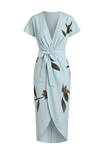 Women's Wrap Midi Dress | Leaf Print