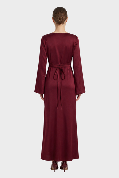 Women's Satin Maxi Dress | Long Sleeve