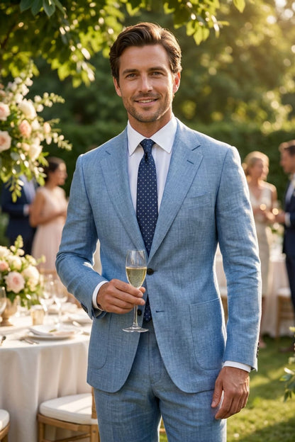 Men's Blazer in Linen Look with Notched Lapel and Button Closure