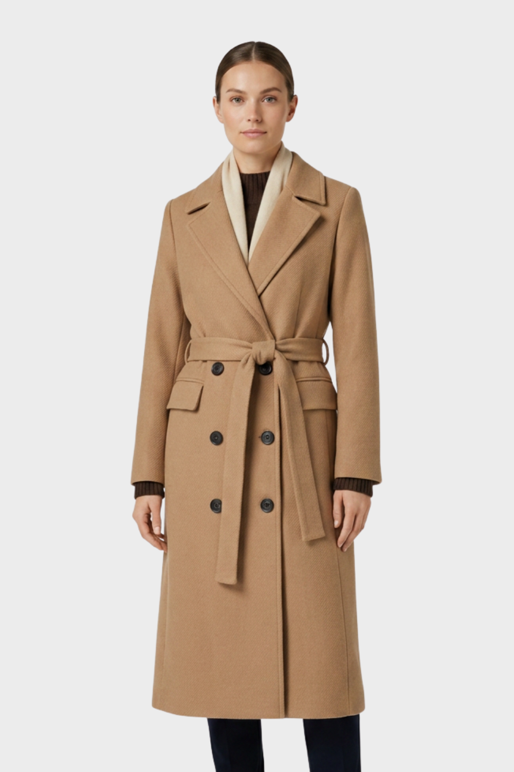 Women's Coat with Belt and Notched Collar