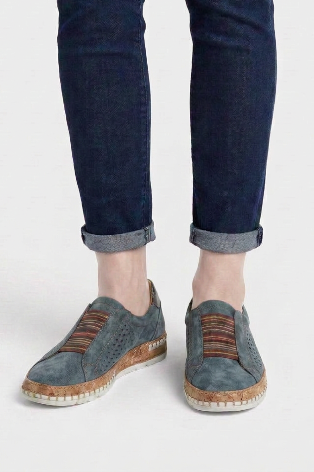 Women's Slip-On Shoes with Elastic Insert and Perforated Design