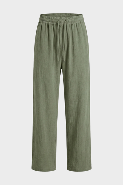 Men's Linen Trousers with Elastic Waistband and Drawstring