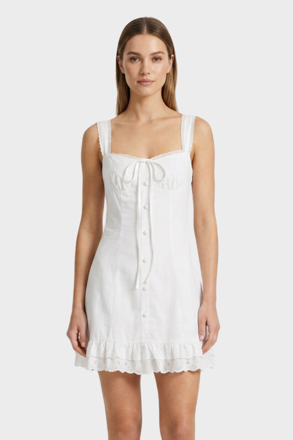 Summer Dress for Women - Strappy Dress with Button Placket