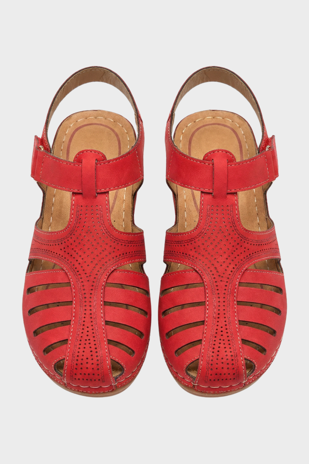 Women's Sandals with Velcro Fastening and Perforated Design