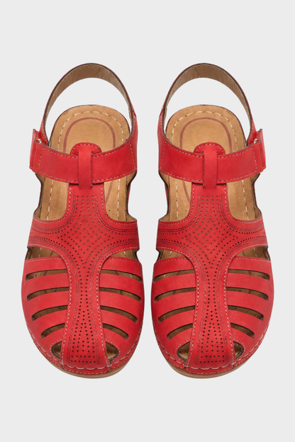 Women's Sandals with Velcro Fastening and Perforated Design