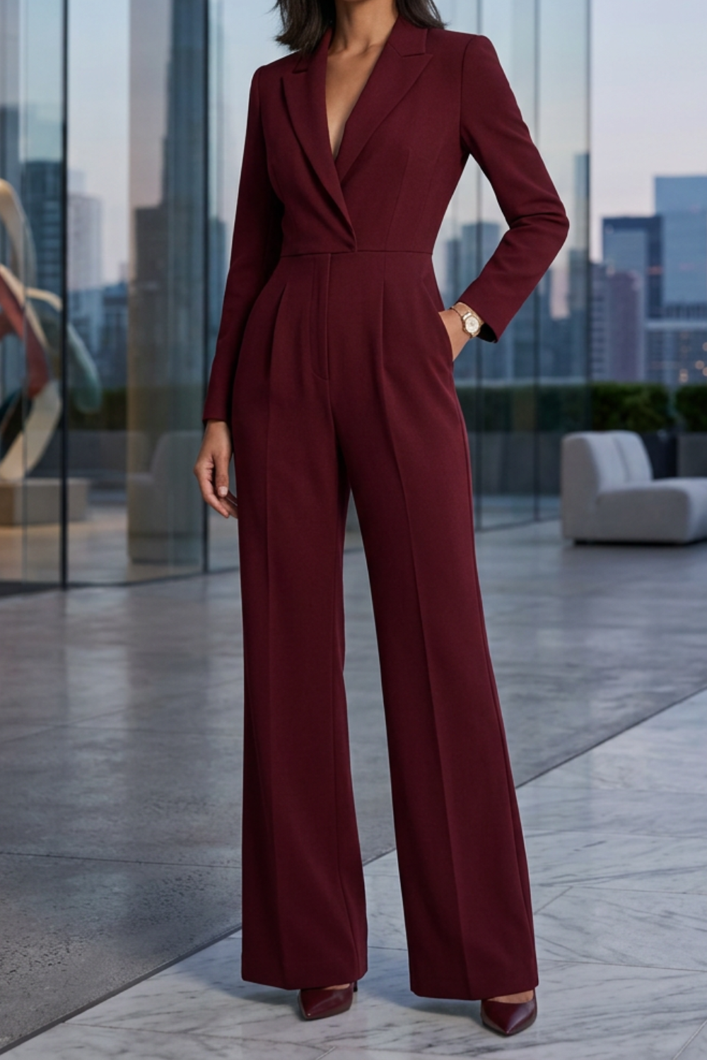 Elegant Bordeaux Jumpsuit for Women with Wide Legs