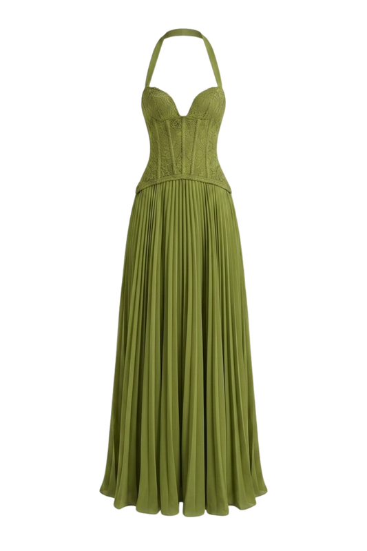 Women's Corset Pleated Maxi | Halter