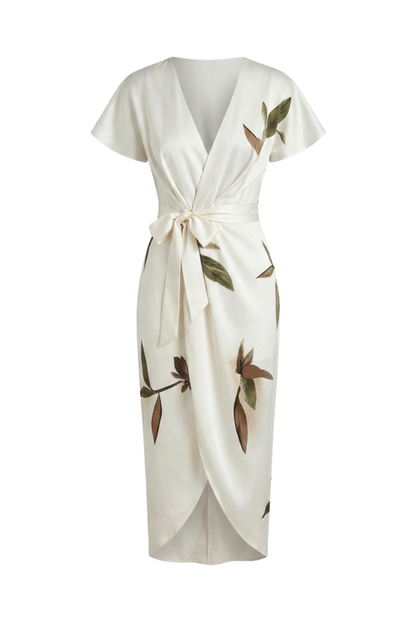 Women's Wrap Midi Dress | Leaf Print