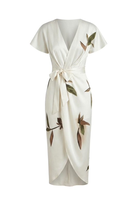 Women's Wrap Midi Dress | Leaf Print