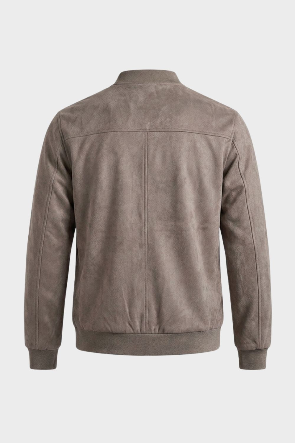 Men's Leather Jacket with Zip and Stand-Up Collar