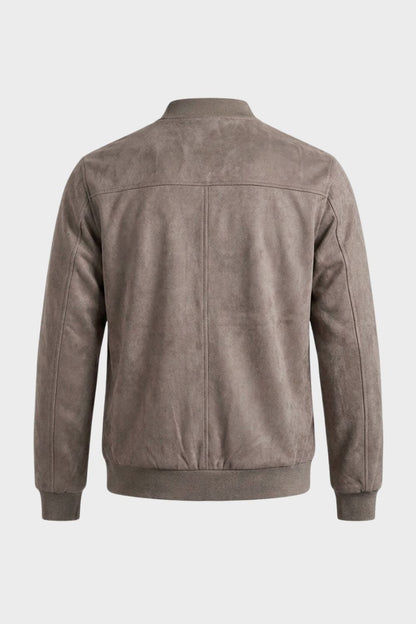 Men's Leather Jacket with Zip and Stand-Up Collar