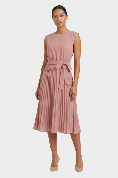 Women's Pleated Midi Dress | Belted