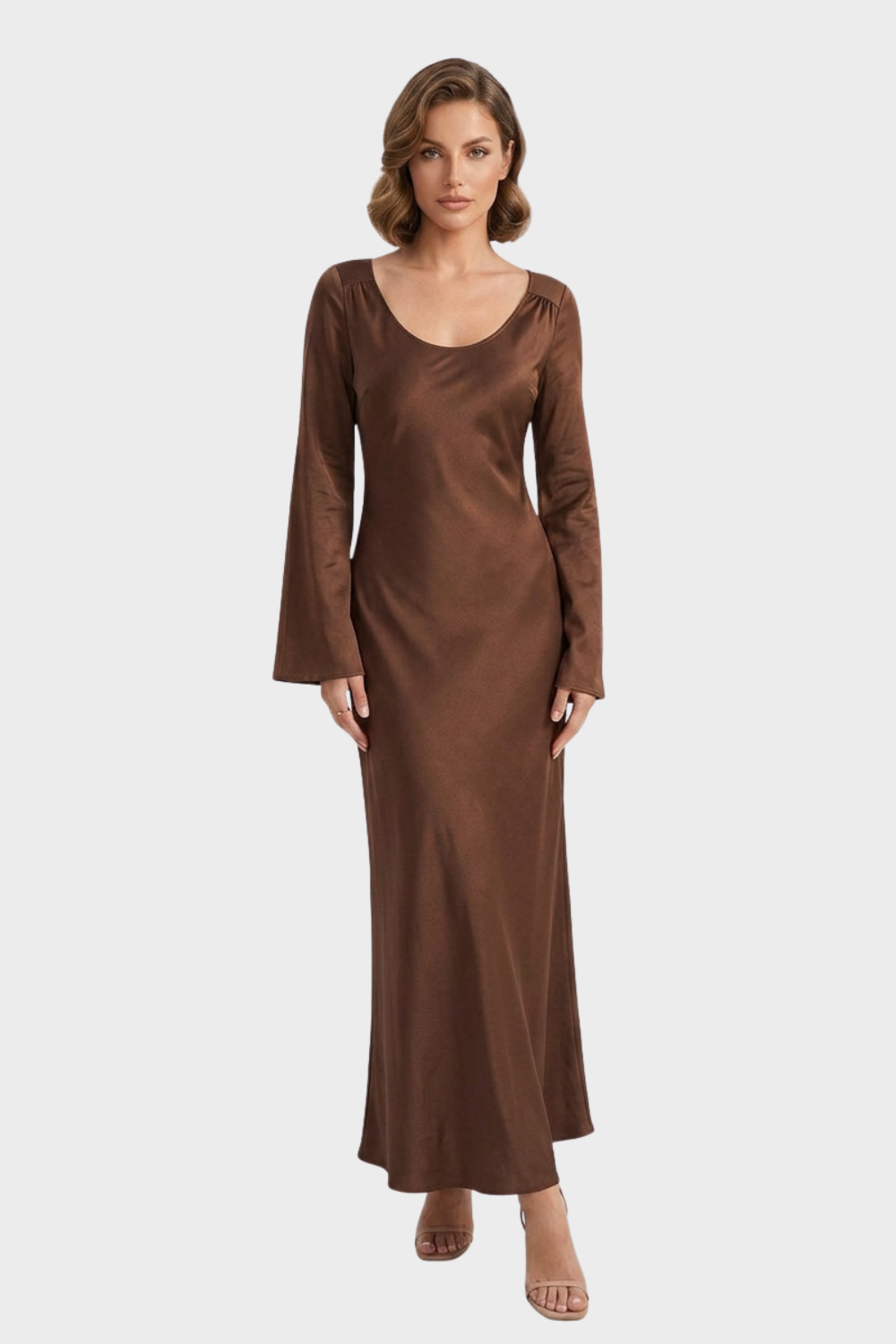 Women's Satin Maxi Dress | Long Sleeve