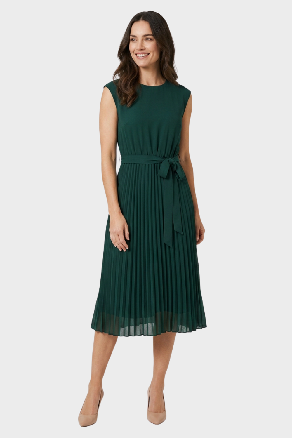 Women's Pleated Midi Dress | Belted
