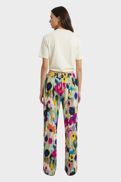Women's  Floral Pattern Trousers with Wide Legs