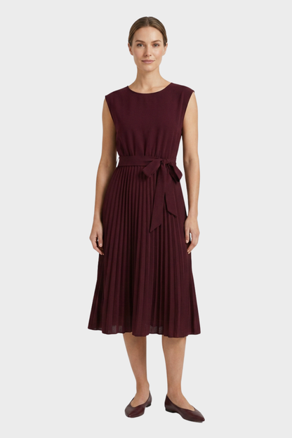 Women's Pleated Midi Dress | Belted