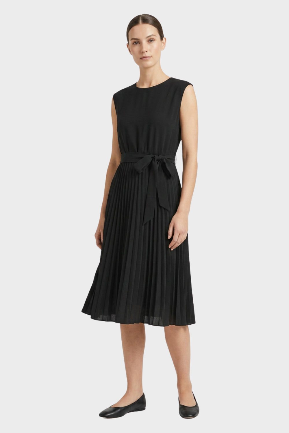 Women's Pleated Midi Dress | Belted