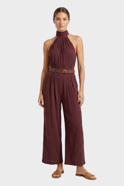 Women's High-Neck Jumpsuit | Wide-Leg