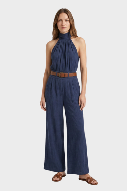 Women's High-Neck Jumpsuit | Wide-Leg