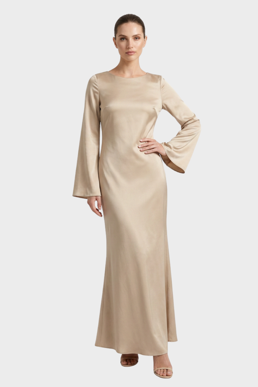 Women's Satin Maxi Dress | Long Sleeve