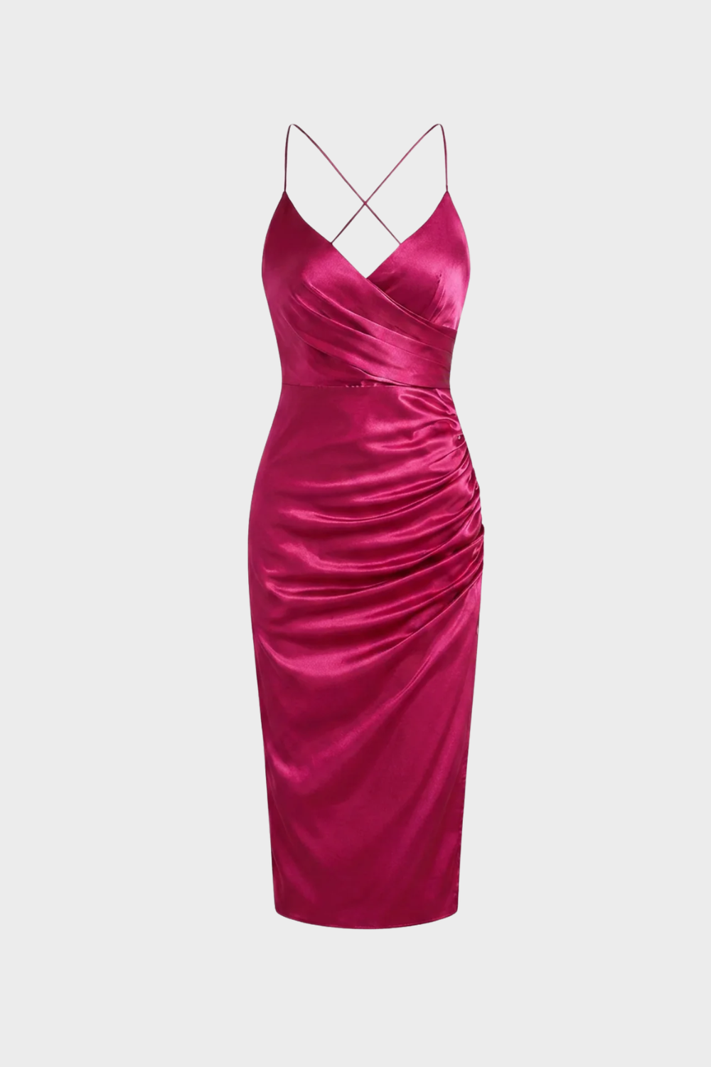 Women's Satin Maxi Dress with Wrap Effect and Slit