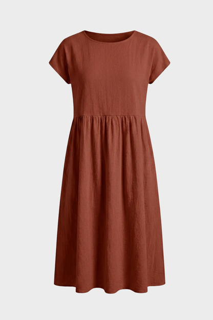 Midi Dress for Women Short Sleeve with Round Neck