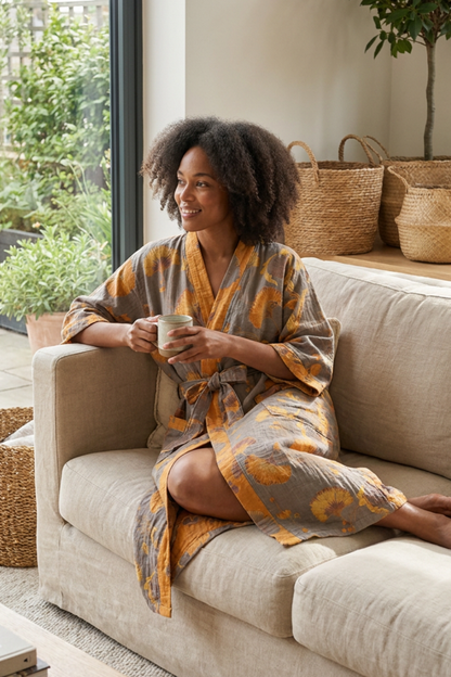 Kimono Women's Bathrobe with Belt and Pattern Knee-Length