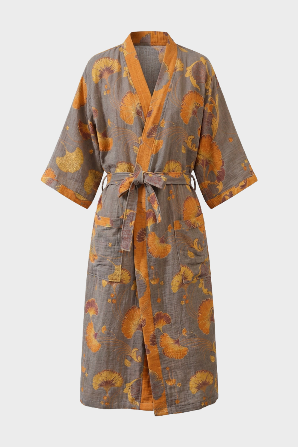 Kimono Women's Bathrobe with Belt and Pattern Knee-Length