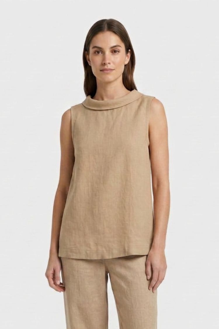 Women's Sleeveless Blouse with Round Neck