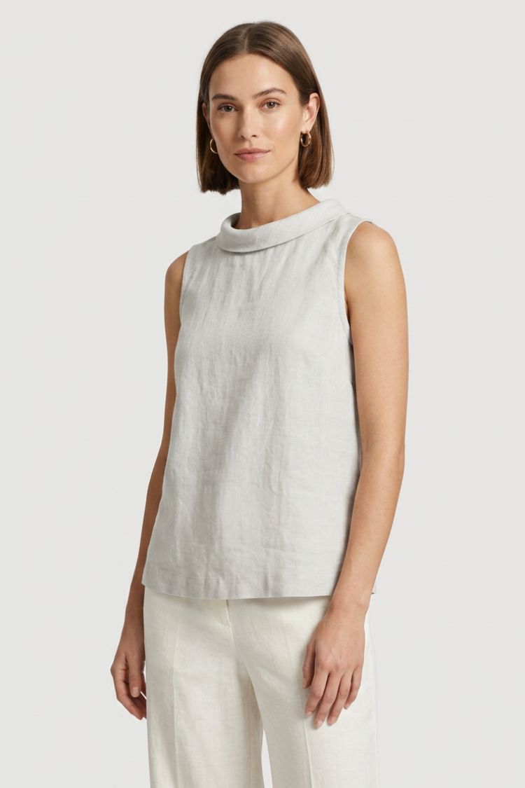 Women's Sleeveless Blouse with Round Neck