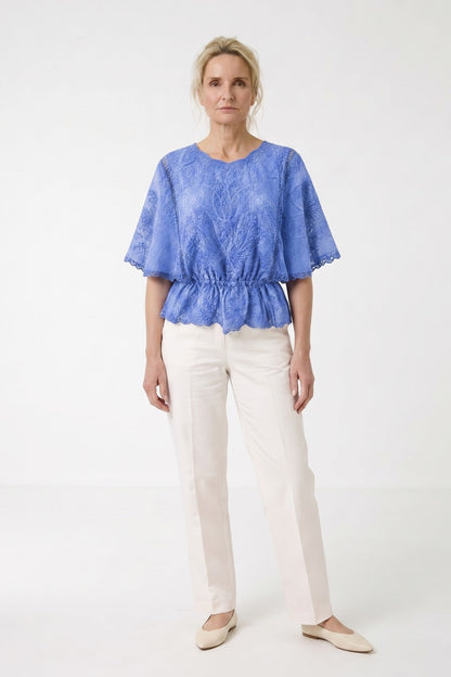 Women's Scalloped Lace Blouse | Peplum Hem