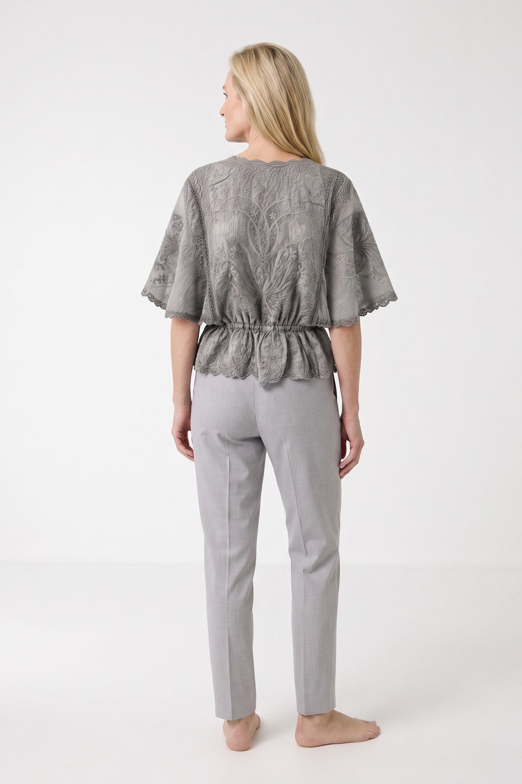 Women's Scalloped Lace Blouse | Peplum Hem