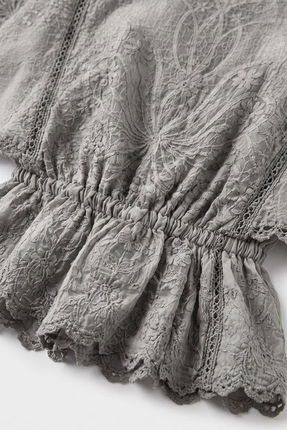 Women's Scalloped Lace Blouse | Peplum Hem