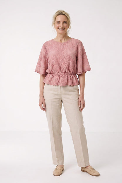 Women's Scalloped Lace Blouse | Peplum Hem