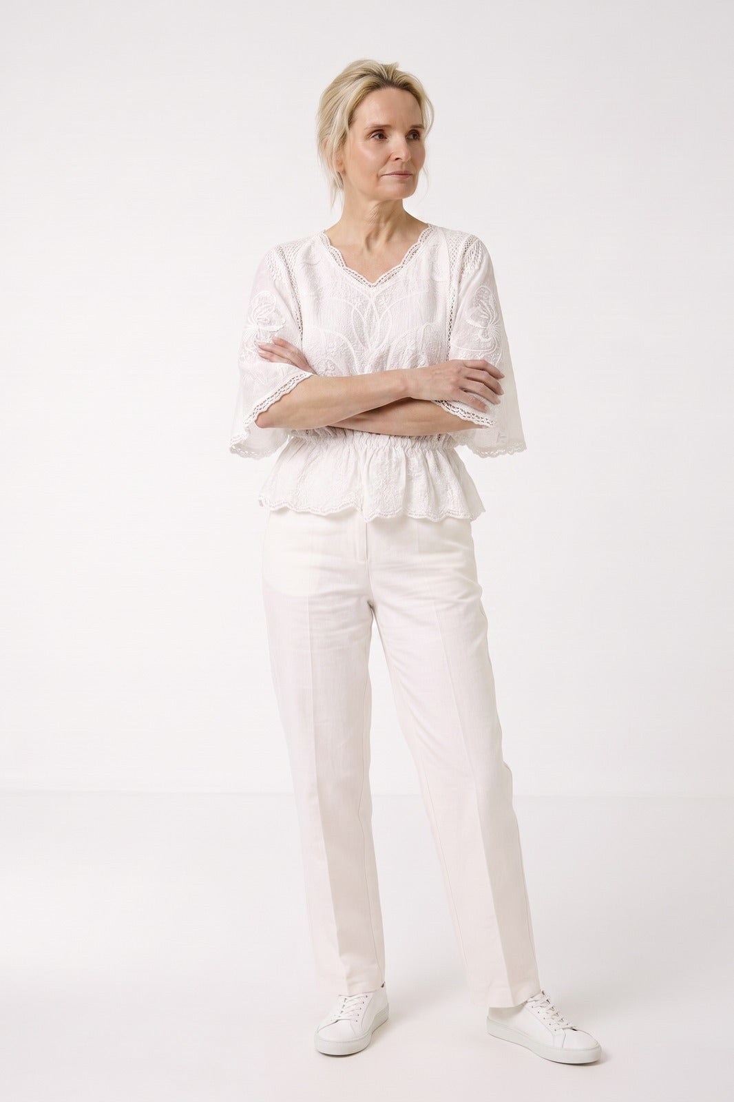 Women's Scalloped Lace Blouse | Peplum Hem